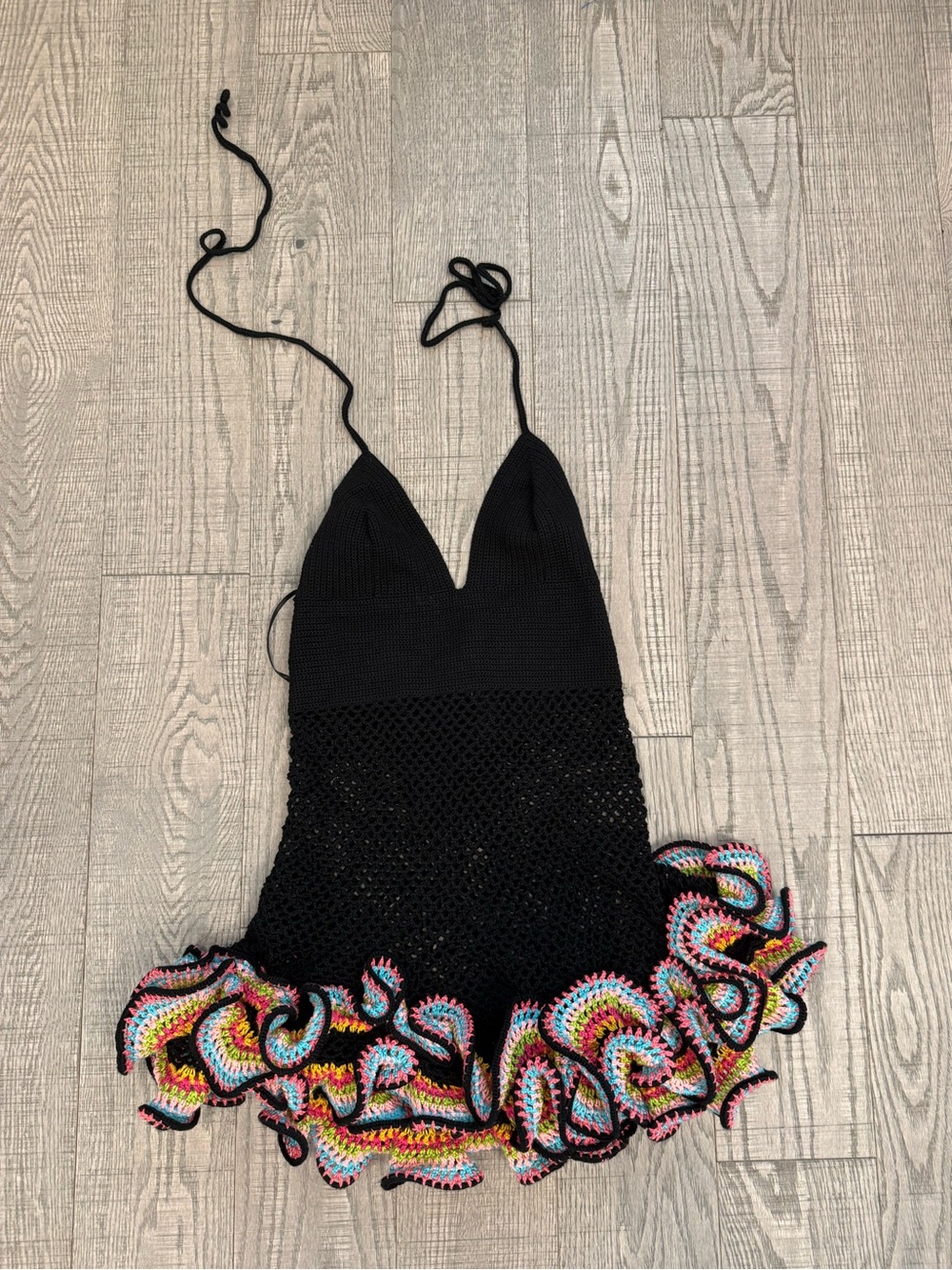 My Beachy Side rainbow ruffle crochet dress
